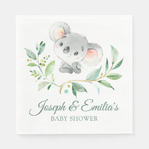 Serviette En Papier Gris et vert Koala Baby shower Genre Neutre