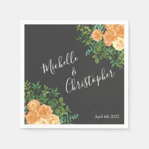 Serviette En Papier Gris foncé Pêche Mariage Floral moderne