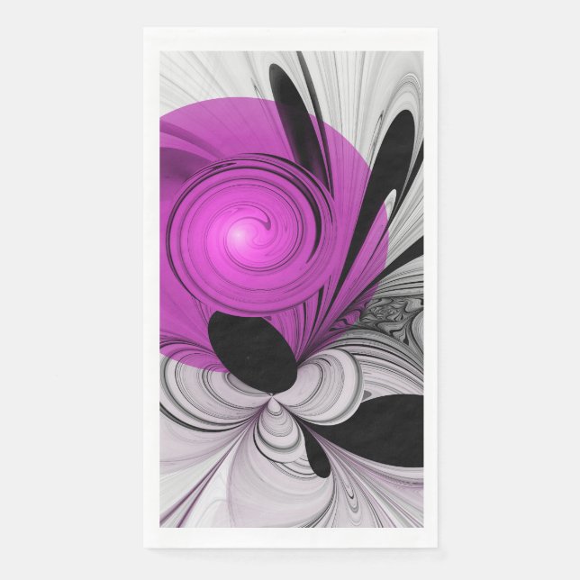 Serviette En Papier Gris Noir Abstrait Avec Art Fractal Magenta (Devant)