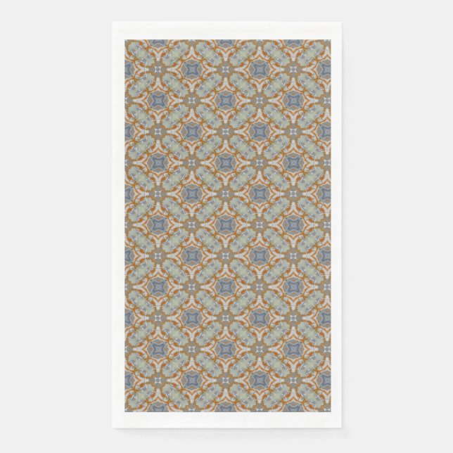 Serviette En Papier Gris, orange, Motif carrelé Diamant Bleu (Devant)