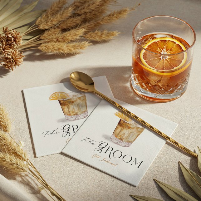 Serviette En Papier Groom Signature Cocktail Aquarelle Mariage Boisson (Groom Signature Cocktail Watercolor Wedding Drink Napkins)