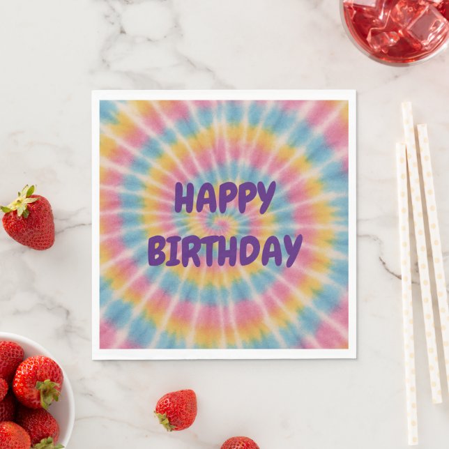 Serviette En Papier Groove Tie Dye Joyeuses serviettes d'anniversaire (En situation)