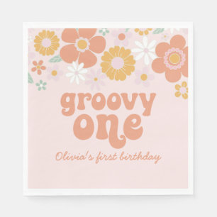 Serviette En Papier Groovy One Retro Floral premier anniversaire
