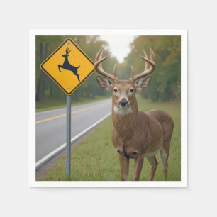 Serviette En Papier Gros Buck Posé Par Un Signe De Passage De Cerfs