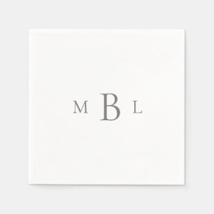 Serviette En Papier Gros monogramme argenté/gris Mariage blanc Cocktai