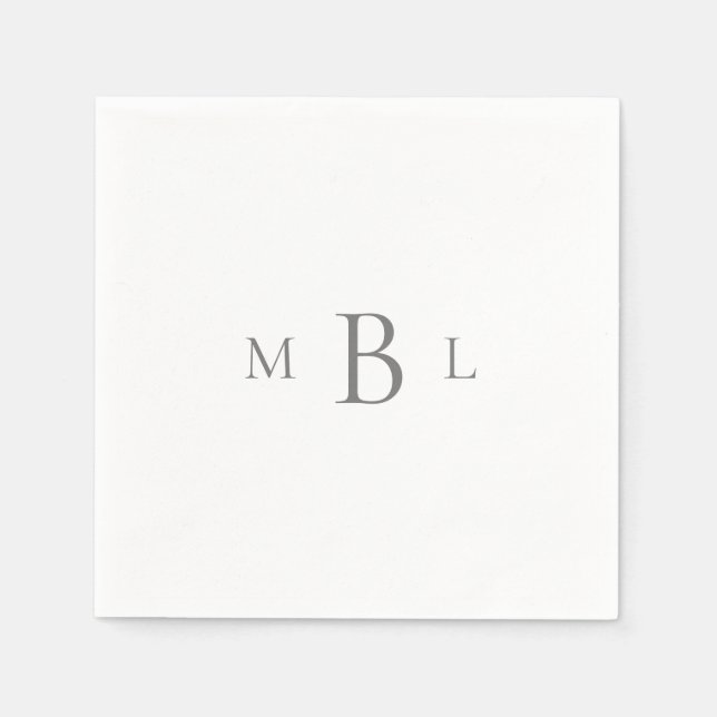 Serviette En Papier Gros monogramme argenté/gris Mariage blanc Cocktai (Devant)