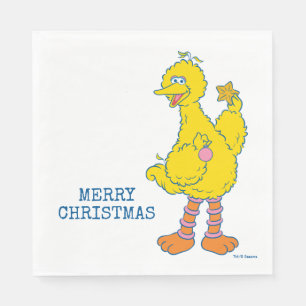Serviette En Papier Gros Oiseaux tenant des ornements de Noël