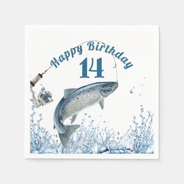 Serviette En Papier Gros Poisson Dans L'Eau 14ème Anniversaire (Devant)