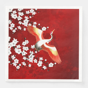 Serviette En Papier Grue japonaise Cerisier blanc Rouge