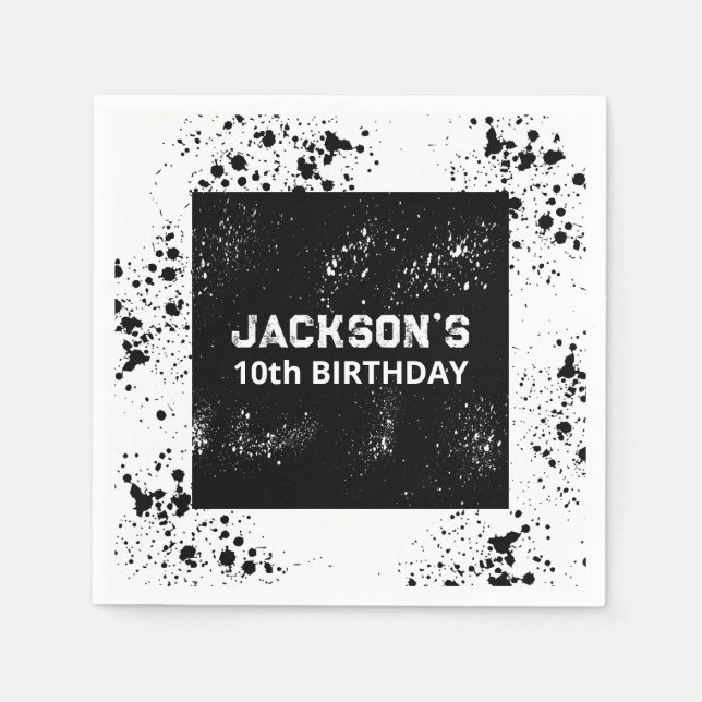 Serviette En Papier Grunge Paint Splatter Black & White Birthday (Devant)