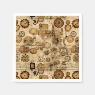 Serviette En Papier Grunge Rustic Steampunk Horloge (4)