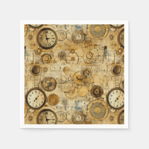 Serviette En Papier Grunge Rustic Steampunk Horloge (5)