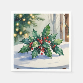 Serviette En Papier Gui de Noël à l'aquarelle de fêtes
