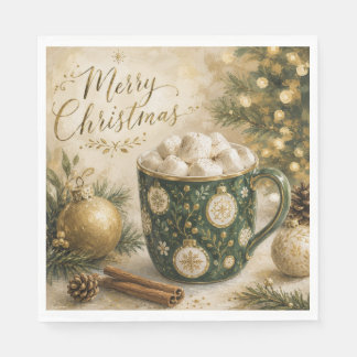 Serviette En Papier Guimauves Chocolat Chaud Vert Cosy Or