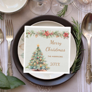 Serviette En Papier Guirlande d'arbre rouge vert Noël fête déjeuner