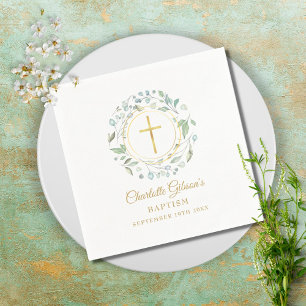 Serviette En Papier Guirlande de laurier en feuille d'or faux baptême