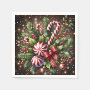 Serviette En Papier Guirlande de Noël classique à la menthe poivrée/bo