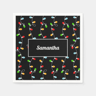 Serviette En Papier Guirlande lumineuse de Noël noir
