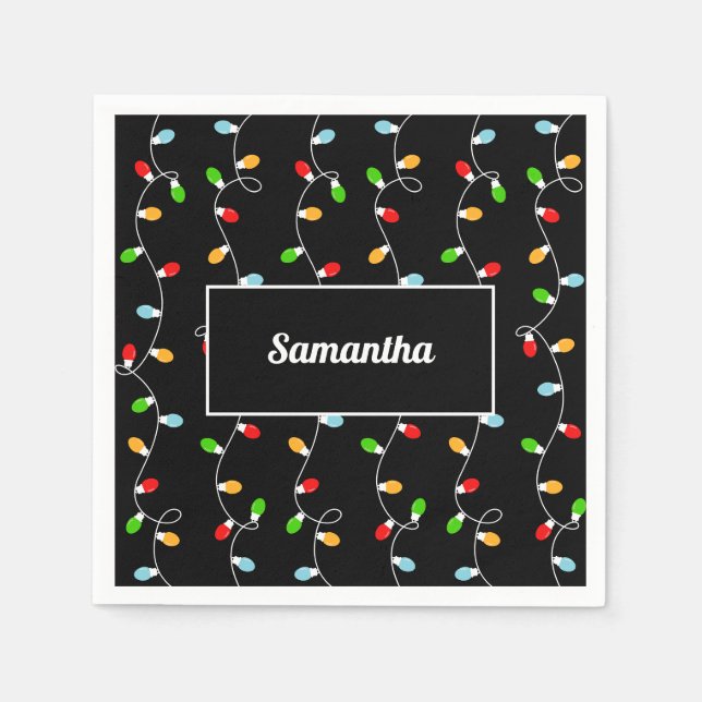 Serviette En Papier Guirlande lumineuse de Noël noir (Devant)