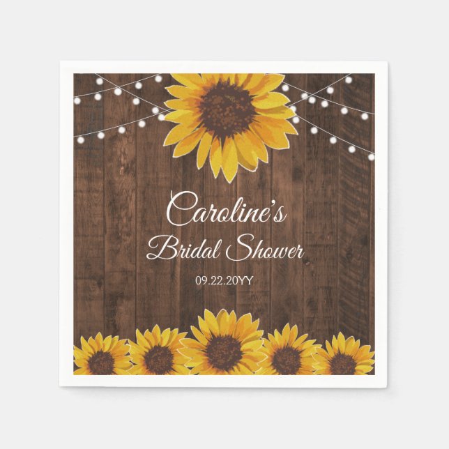 Serviette En Papier Guirlande Lumineuse de Tournesols Rustiques pour B (Devant)