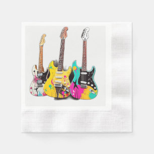 Serviette En Papier Guitares de style graffiti avec notes musicales