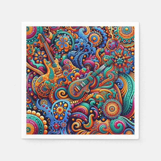 Serviette En Papier Guitares en mandala style batik (Devant)