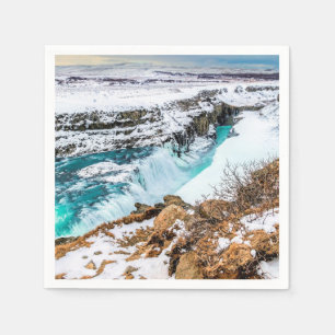 Serviette En Papier Gullfoss Islande Cascade Paysage hivernal Neigeux
