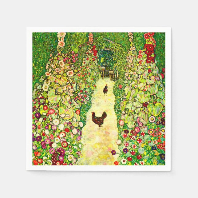 Serviette En Papier Gustav Klimt Garden with Chickens (Devant)