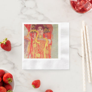 Serviette En Papier Gustav Klimt Red Woman Gold Snake Peinture