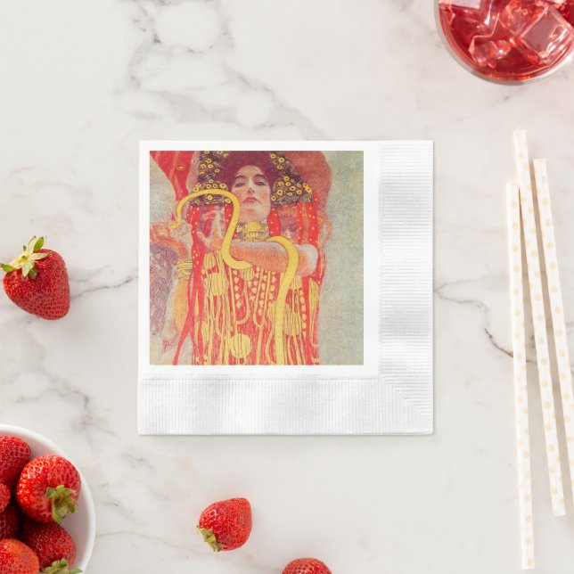 Serviette En Papier Gustav Klimt Red Woman Gold Snake Peinture (En situation)