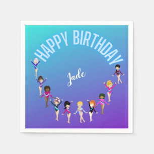 Serviette En Papier Gymnastique Amis "Joyeux Anniversaire" Turquoise