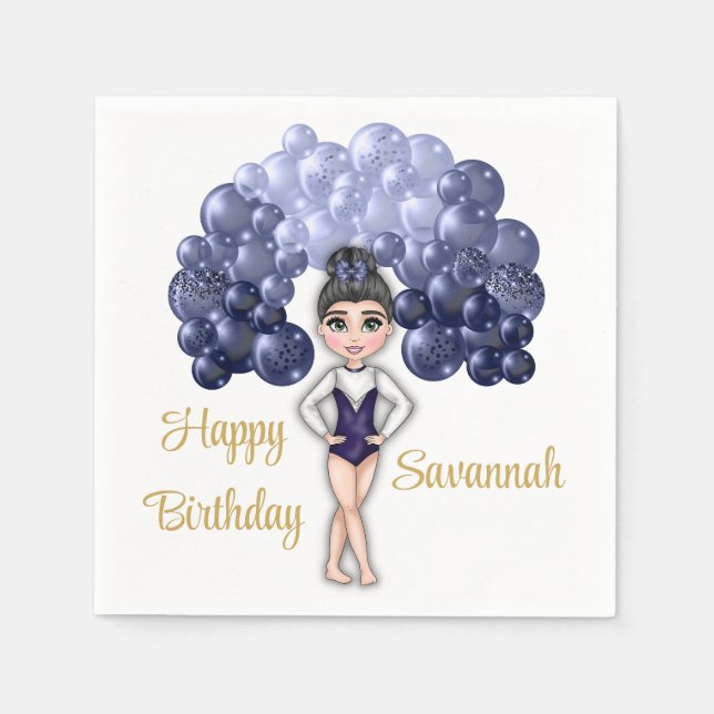 Serviette En Papier Gymnastique Anniversaire avec Bleu Balloon Arch (Devant)