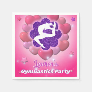 Serviette En Papier Gymnastique Anniversaire Soirée rose violet étoile