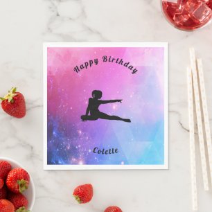 Serviette En Papier Gymnastique Joyeux Anniversaire rose et bleu servi
