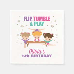 Serviette En Papier Gymnastique rose violet turquoise fille Anniversai
