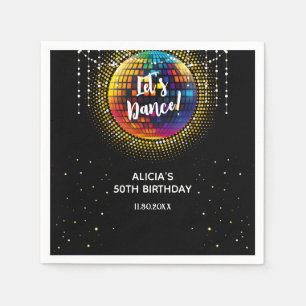Serviette En Papier Halftone Or Coloré Disco Ball Anniversaire