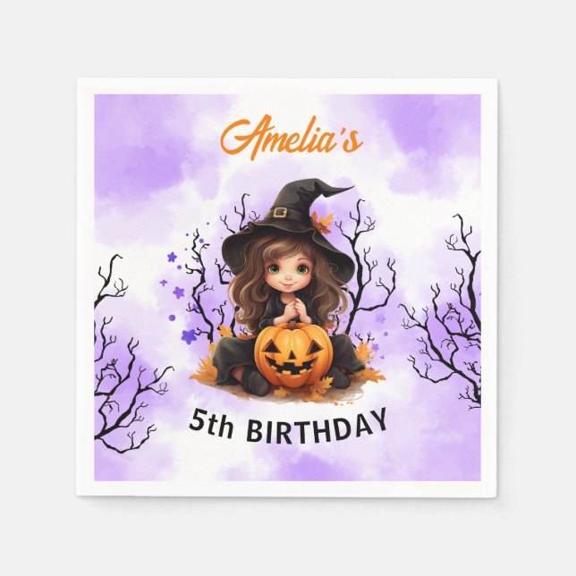 Serviette En Papier Halloween Anniversaire Cute Little Witch Papier se (Devant)