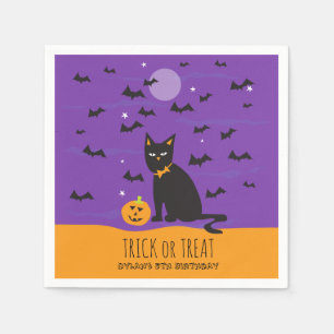 Serviette En Papier Halloween Anniversaire Noir Chat et chauves-souris