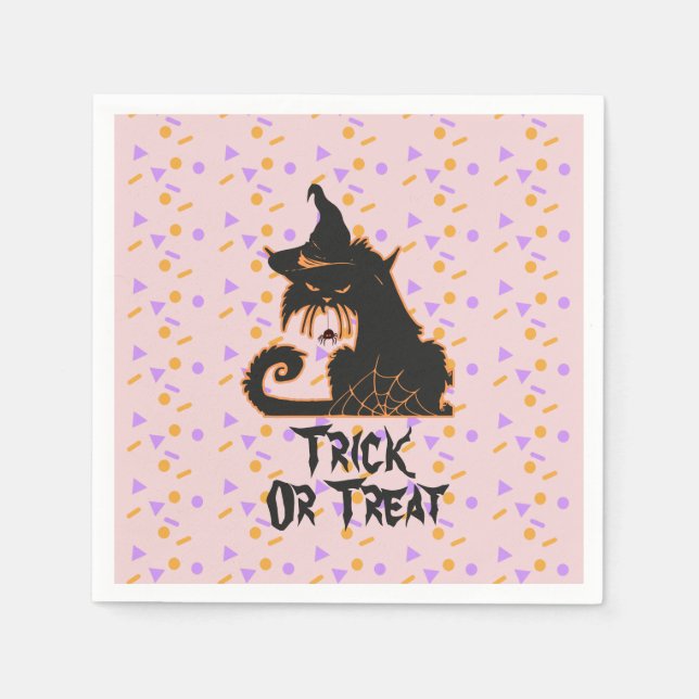 Serviette En Papier Halloween Black Cat Party Confetti rose (Devant)