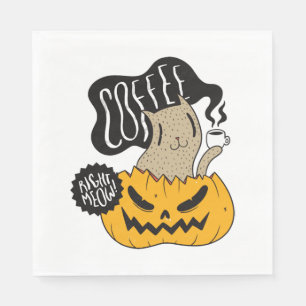 Serviette En Papier Halloween Café - Cute Halloween Chat Boire