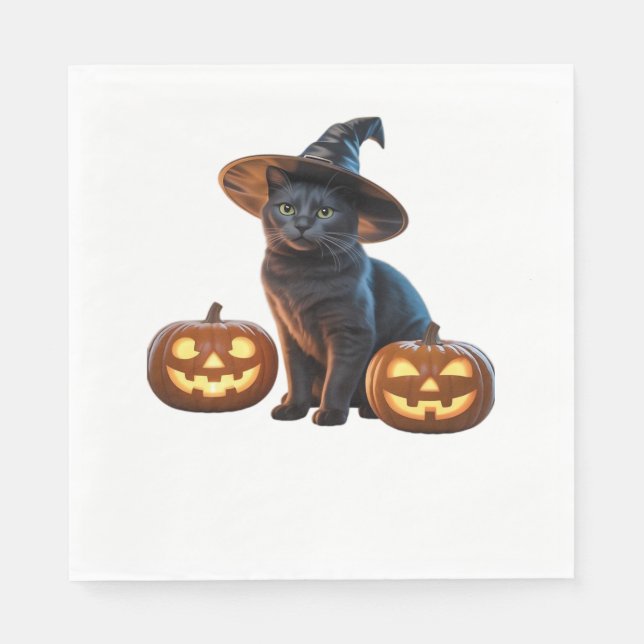 Serviette En Papier Halloween Chat Noir Magic Classic T-Shirt (Devant)