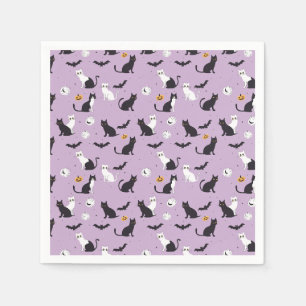 Serviette En Papier Halloween chat violet
