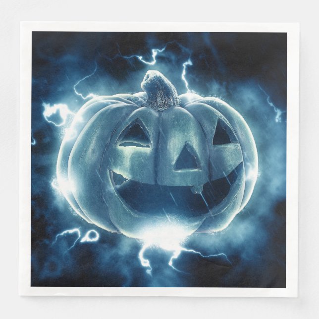 Serviette En Papier Halloween Citrouille noir et bleu effrayant (Devant)