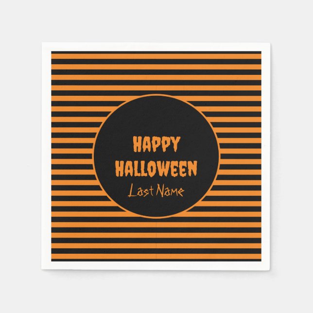 Serviette En Papier Halloween classique orange et noir rayé (Devant)