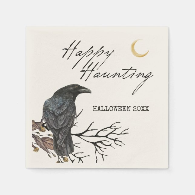 Serviette En Papier Halloween Corbeau Happy Hauny Papier Napkin (Devant)