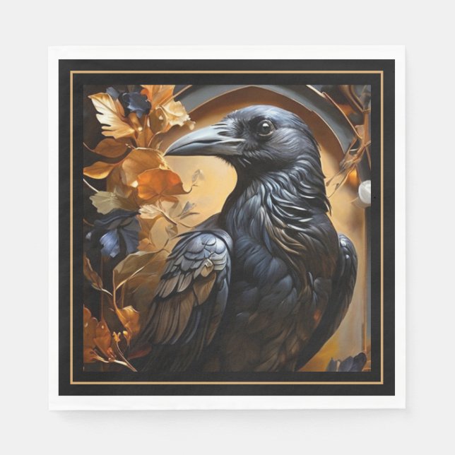 Serviette En Papier Halloween corbeau noir (Devant)