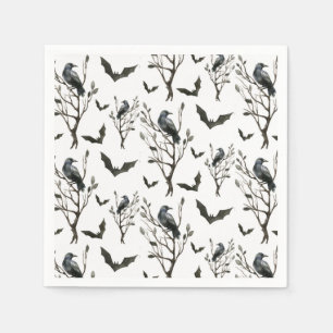 Serviette En Papier Halloween Corbeaux chauves-souris noir et blanc Aq