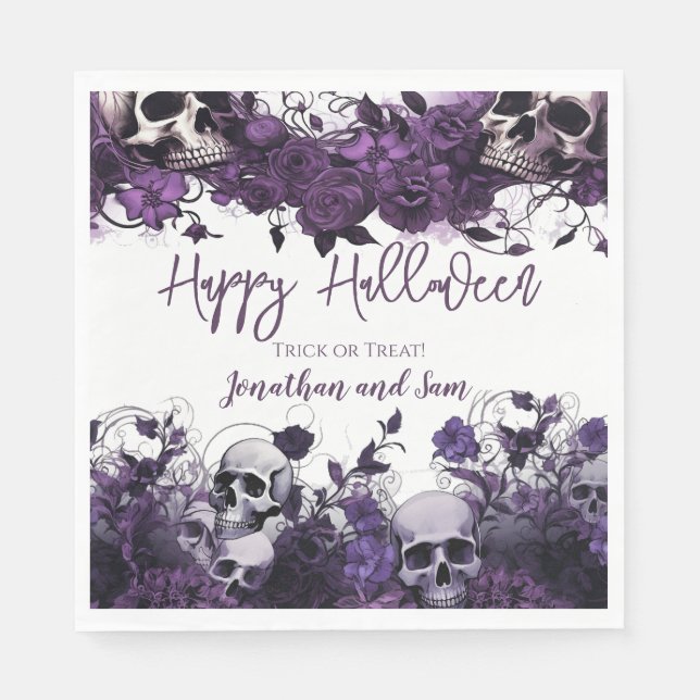 Serviette En Papier Halloween crâne violet (Devant)
