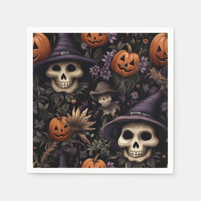 Serviette En Papier Halloween crânes citrouille (Devant)