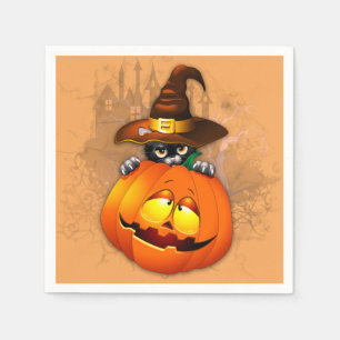 Serviette En Papier Halloween Cute Kitty Witch et ami Citrouille